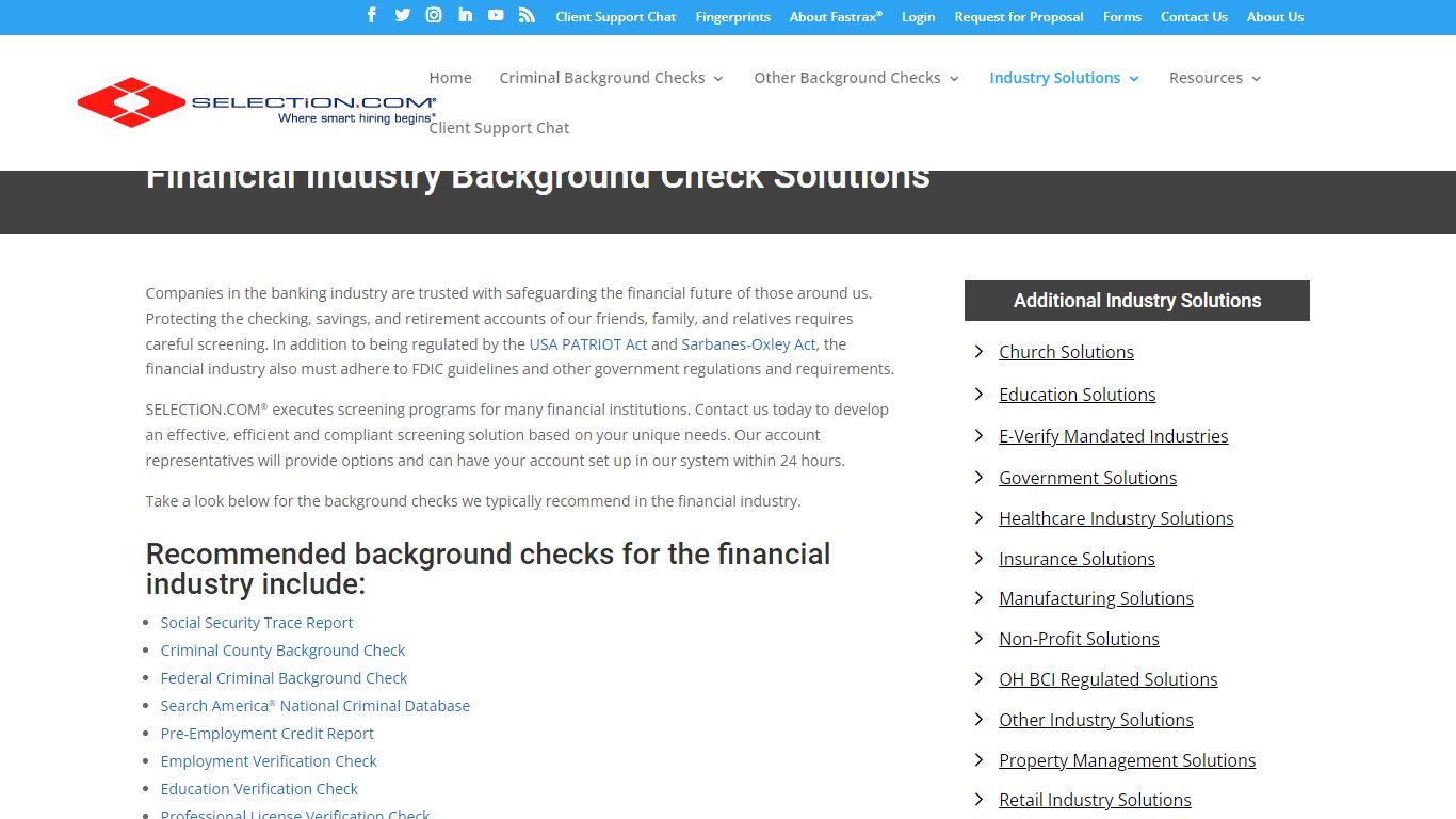 Financial Industry Background Checks - Selection.com